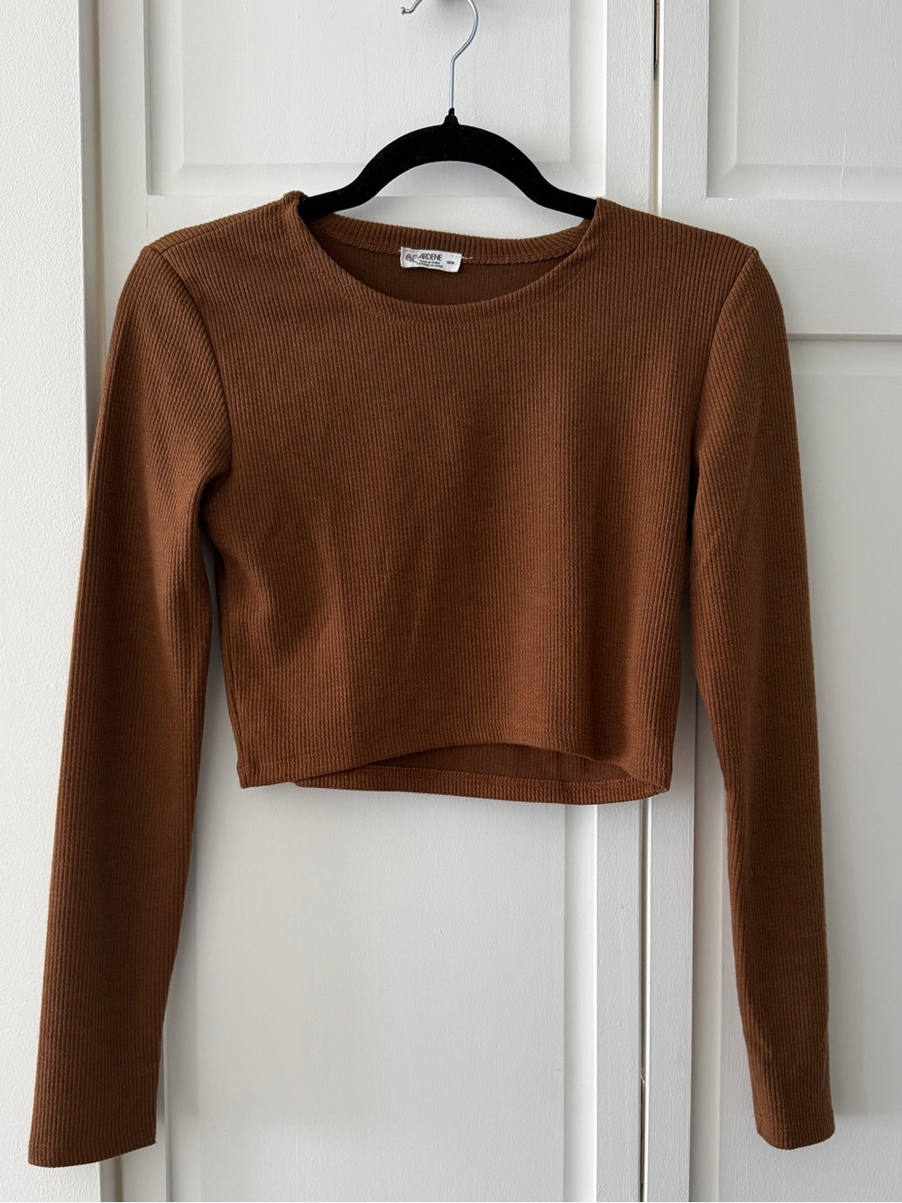 Ardene Brown Ribbed Long Sleeve Crop Top Size Medium Like New
